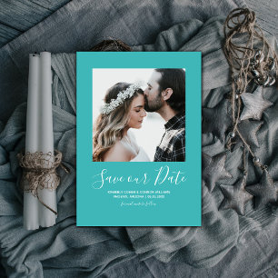 Minimalistiskt foto Spara datum   Teal Datumet