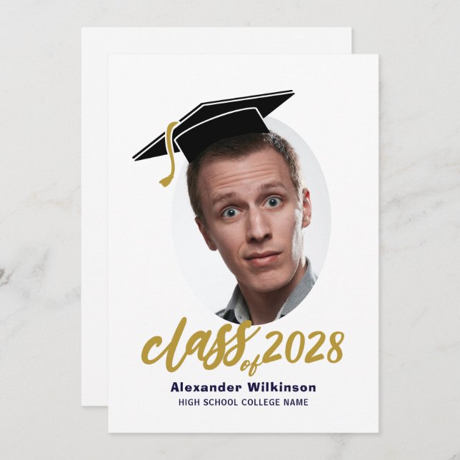 Minimalistiskt foto Studenten i roligt Script Grad Inbjudningar (Fram/baksida)