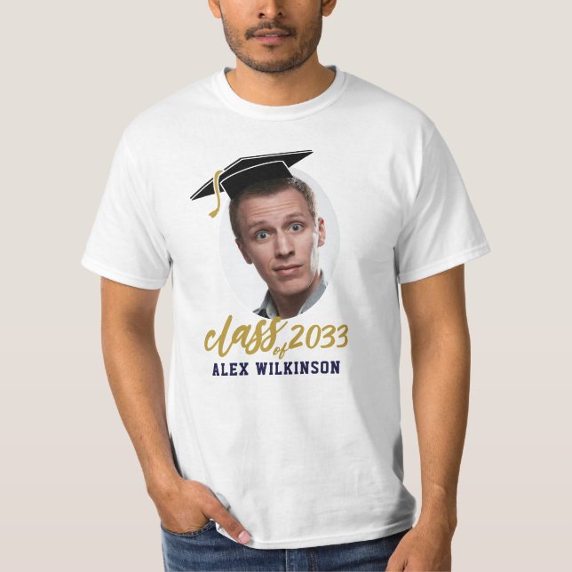 Minimalistiskt foto Studenten i roligt Script Grad T Shirt (Framsida)