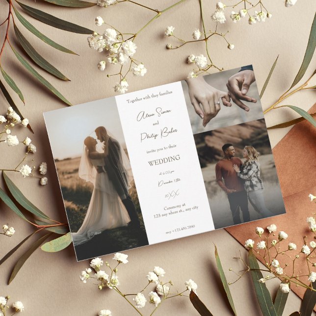 Minimalistiskt fotokollage bröllop inbjudningar (1)