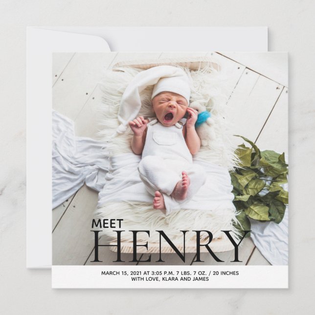 Minimalistiskt fotokollage Födelsemeddelande Inbjudningar (Framsida)