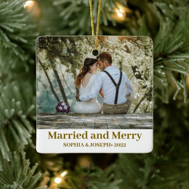 Minimalistiskt fotomeri och gift Newlyed Julgransprydnad Keramik (Träd)