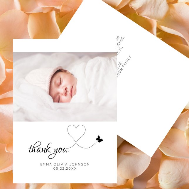 Minimalistiskt fotopatbabyskor med flata tack kort (Minimalist Photo Baby Shower Gift Flat Thank You Card)