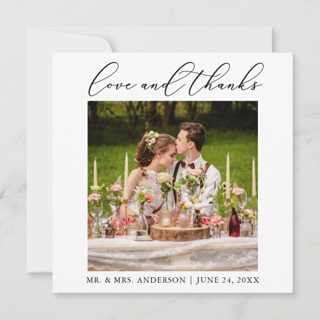 Minimalistiskt fotopatrak i Kärlek Bröllop Tack Kort (Framsida)