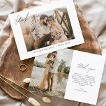 Minimalistiskt fotoutfoto för Bröllop-Tack enkelt Tack Kort<br><div class="desc">Öka tacksamheten med vår elegant tack vare att du har kort med ett modernt skript och ett bröllop-favoritfoto. Dessa kort erbjuder en snyggt och en minimalistisk utformning som perfekt kompletterar alla bröllop estetiska produkter. Anpassa dem med ett hjärtligt uppskattande budskap för att framföra ert tack till vänner och familj för...</div>