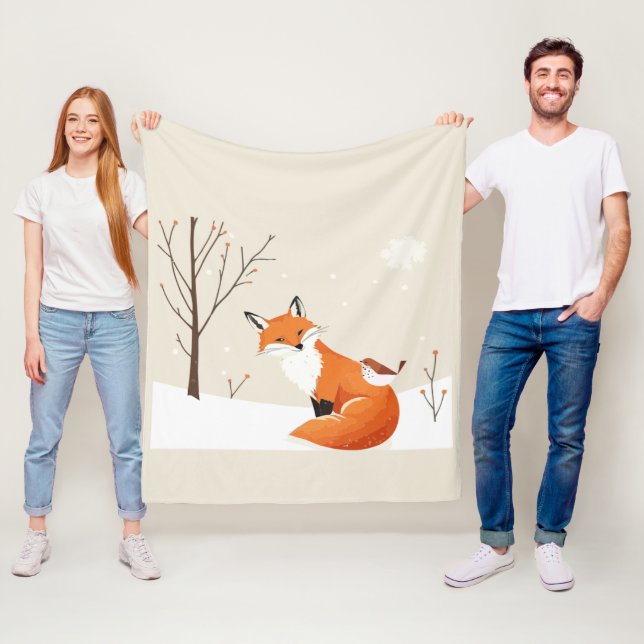 Minimalistiskt fox-fågeldjur på frid jord fleecefilt (På plats)