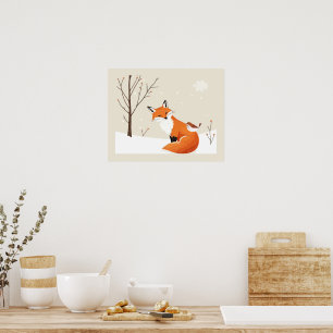 Minimalistiskt fox-fågeldjur på frid jord poster