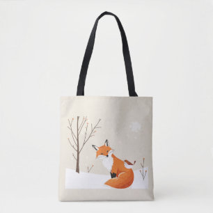 Minimalistiskt fox-fågeldjur på frid jord tygkasse