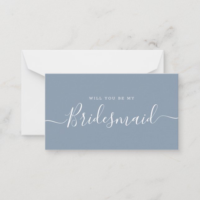 Minimalistiskt Frieri av Dusty Blue Bridesmaid Anteckningskort (Framsida)