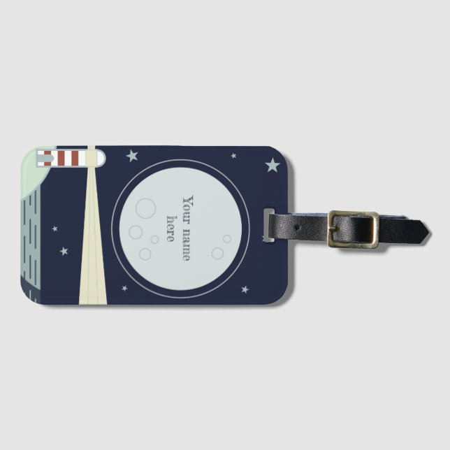 Minimalistiskt fyr med måne och stjärnor bagagebricka (Framsida horisontal)