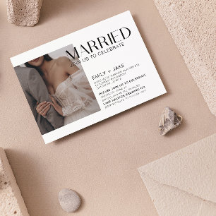 Minimalistiskt gift 2-meddelande om fotot Bröllop Inbjudningar