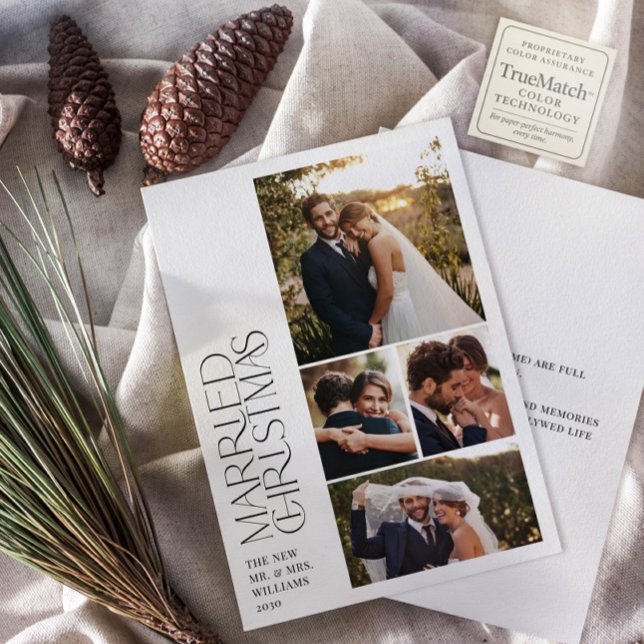 Minimalistiskt gift jul Nyligen 4 foto Julkort (Skapare uppladdad)