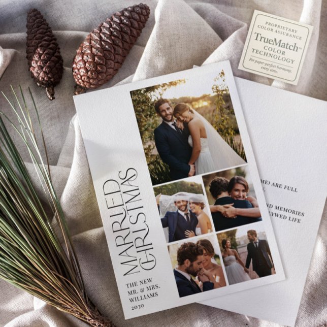 Minimalistiskt gift jul Nyligen 5 foto Julkort (Skapare uppladdad)