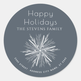 Minimalistiskt Glad helg för vattenfärgssnowflake Runt Klistermärke