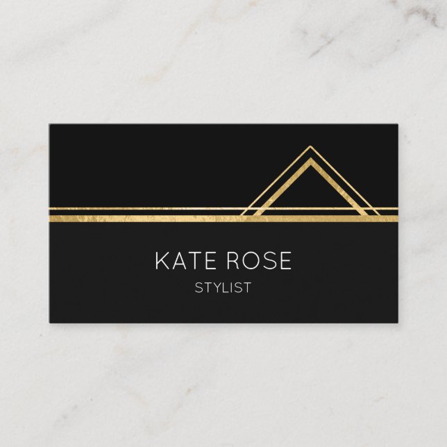Minimalistiskt glam Golden Black White Geometric V Visitkort (Framsida)