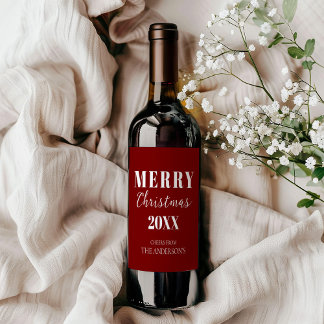 Minimalistiskt God jul fet röd och vit Vinflaska Etikett
