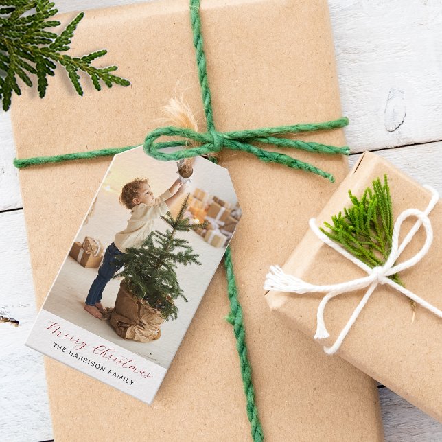Minimalistiskt God jul-foto Presentetikett (Minimalist Merry Christmas Photo Gift Tags)
