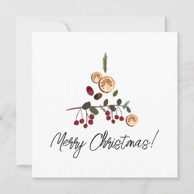 Minimalistiskt God jul-Helgdag-skogsblad Julkort (Framsida)