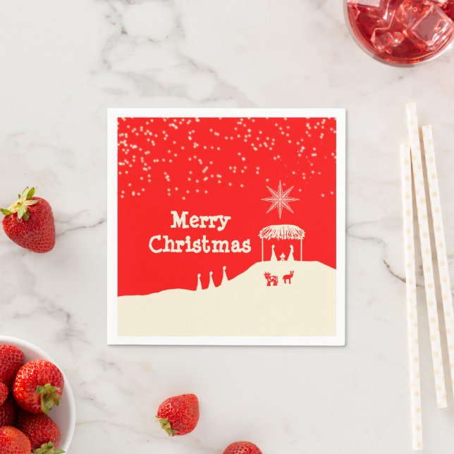 Minimalistiskt God jul-nativitetsscenario Pappersservett (Insitu)