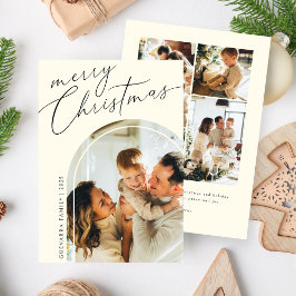 Minimalistiskt God jul-skript fem foto Beige Julkort
