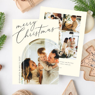 Minimalistiskt God jul-skript fem foto Beige Julkort