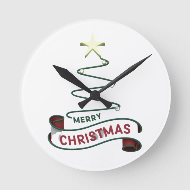 Minimalistiskt God jul Träd med stjärndesign Rund Klocka (Framsida)