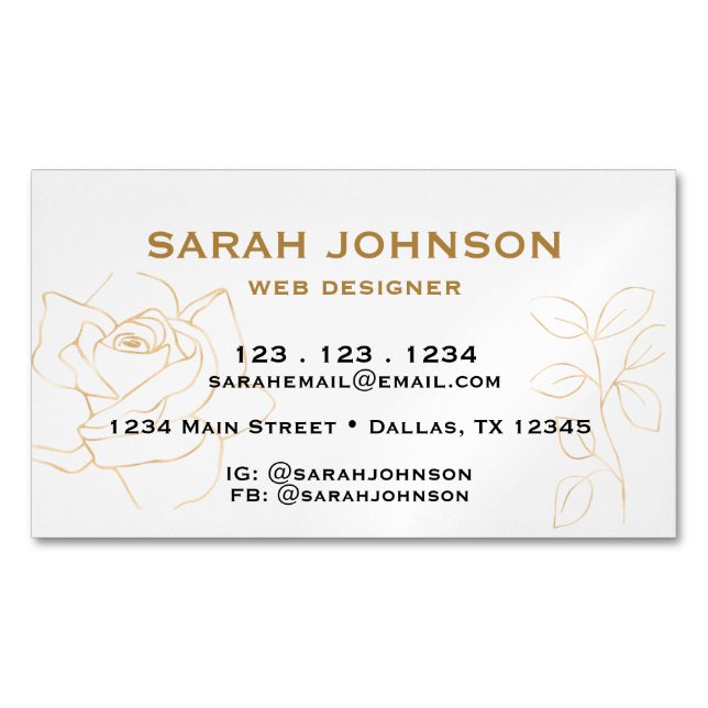 Minimalistiskt Golden Rose och Lämna Magnetiska Visitkort (Framsida)