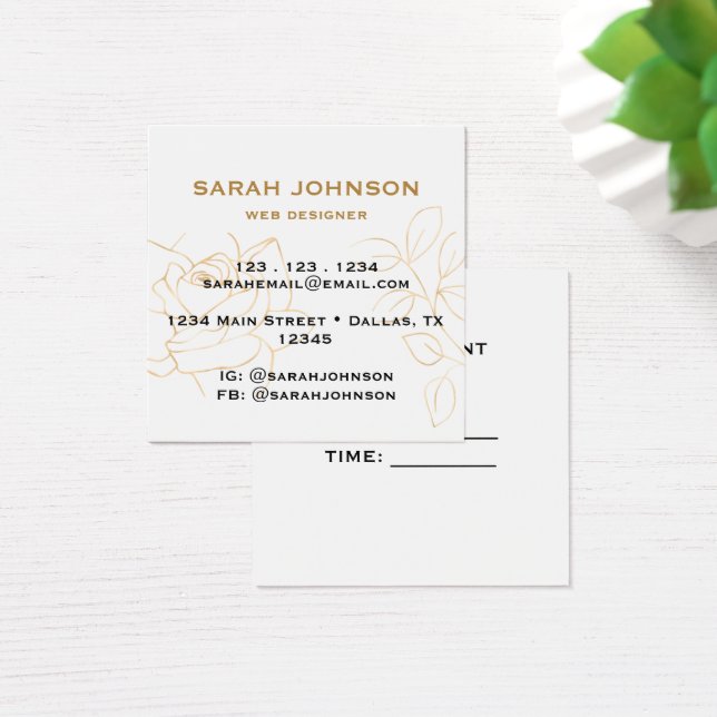Minimalistiskt Golden Rose- och Lämna profilkort Fyrkantigt Visitkort (Skivbord)