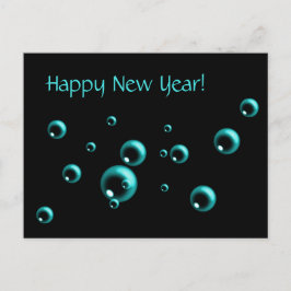 Minimalistiskt Gott nytt år Aqua-bubblor på svart Helg Vykort