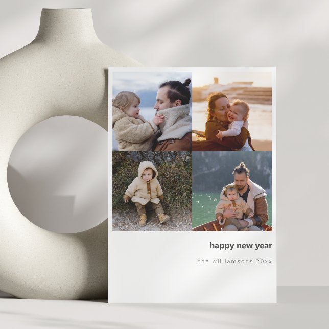 Minimalistiskt Gott nytt år fet fyra foto-rutnät Julkort (Skapare uppladdad)