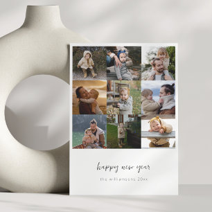 Minimalistiskt Gott nytt år-skript 9-fotrutnät Julkort