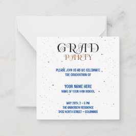 Minimalistiskt Grad Party Blue Black & White-skrip Anteckningskort