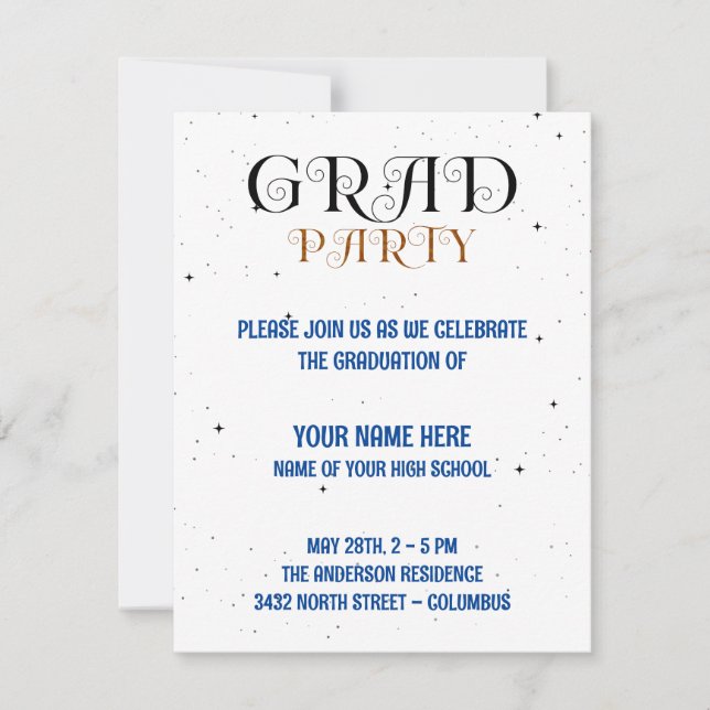 Minimalistiskt Grad Party Blue Black & White-skrip OSA Kort (Framsida)