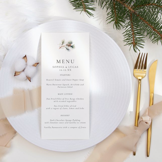 Minimalistiskt Gräs Löv & Gräs Cones Winter Weddin Meny (Skapare uppladdad)