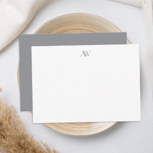 Minimalistiskt Grått Monogram Anteckningskort