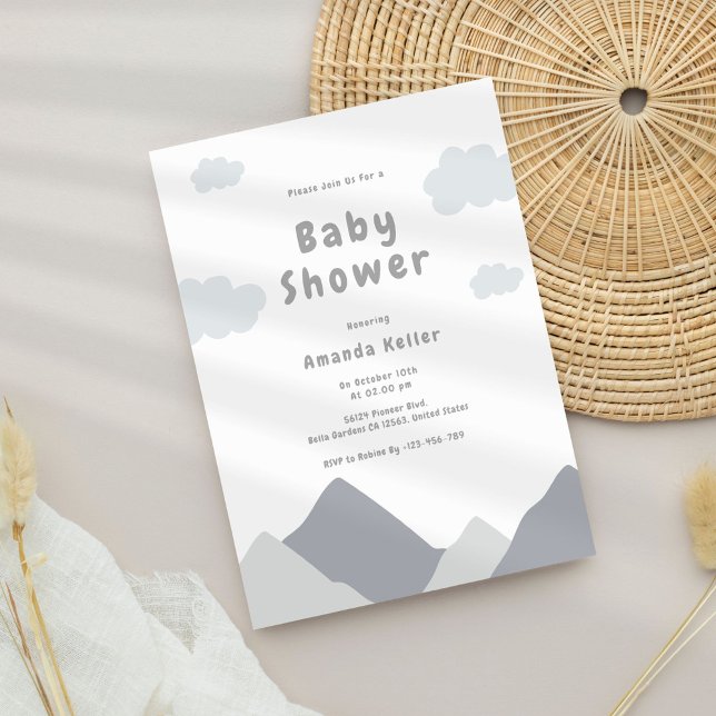 Minimalistiskt Grått Mountain Baby Shower Inbjudningar (Skapare uppladdad)