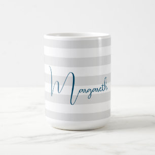 Minimalistiskt Grått Rand Blue Namn Kaffemugg