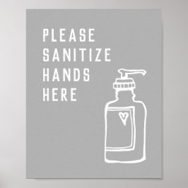 Minimalistiskt Grått Sanitize Händer här Poster