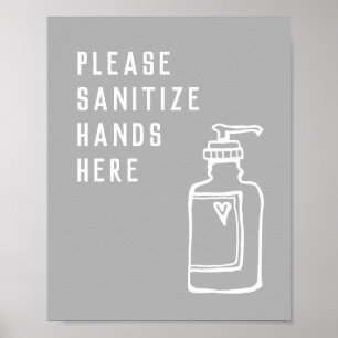 Minimalistiskt Grått Sanitize Händer här Poster