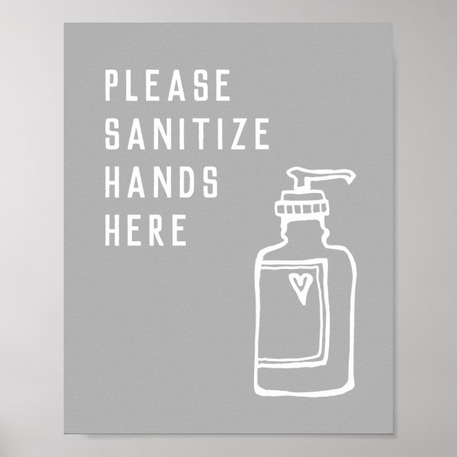Minimalistiskt Grått Sanitize Händer här Poster (Framsidan)