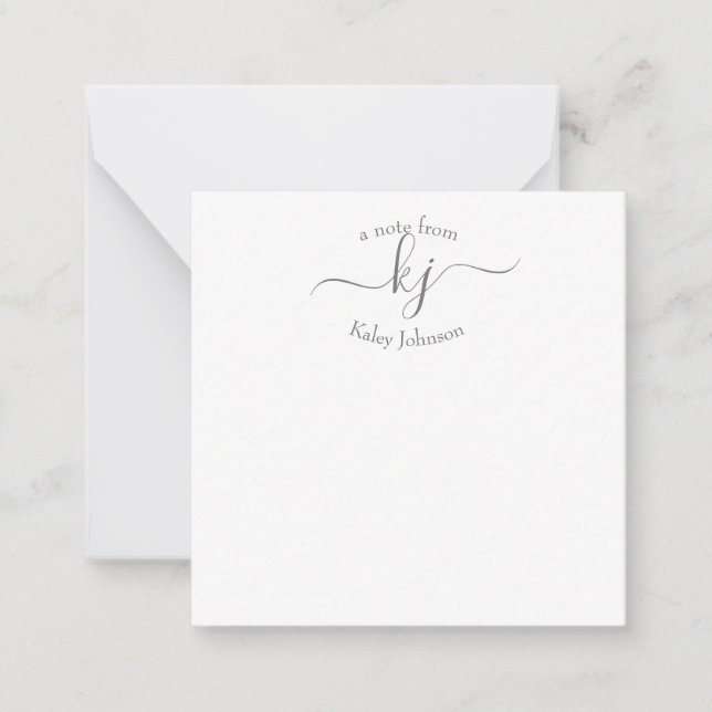 Minimalistiskt Grått White 2 Monogram Namn-anteckn Anteckningskort (Framsida)