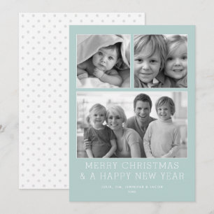 Minimalistiskt Grid 3-fotokort för Helgdag Julkort
