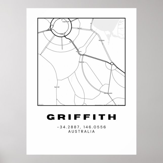 Minimalistiskt Griffith Karta med koordinater | Sv Poster (Framsidan)