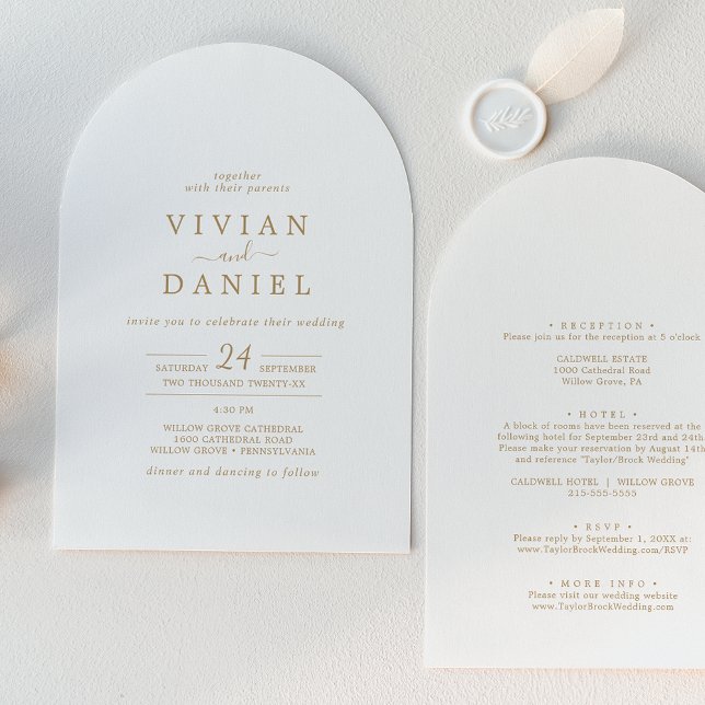 Minimalistiskt Guld alla i en enkel båge Bröllop Inbjudningar (Minimalist Gold All In One Simple Arch Wedding Invitation)