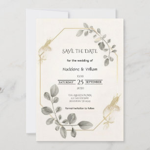 Minimalistiskt Guld Botaniskt Elegant bröllop Spara Datumet