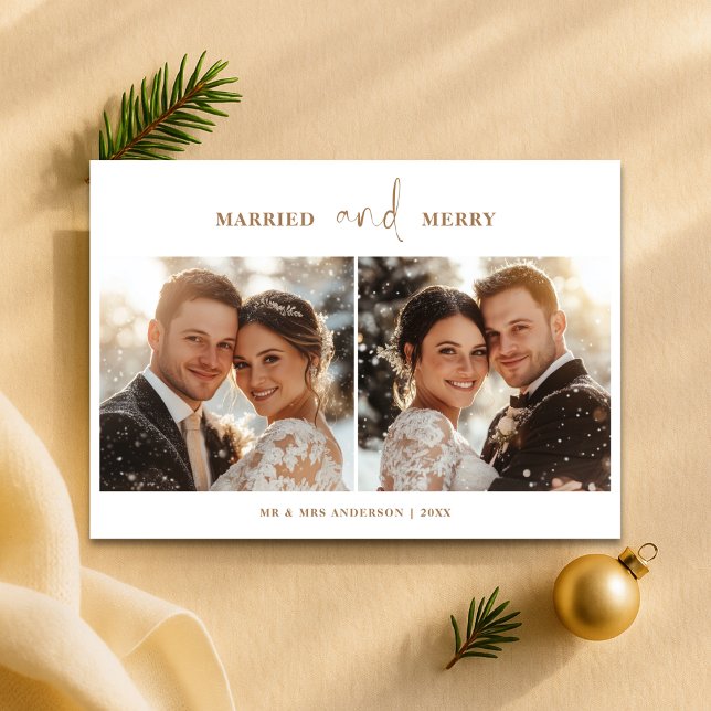 Minimalistiskt Guld-gift och God jul-foto Julkort (Skapare uppladdad)