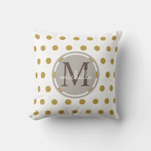 Minimalistiskt Guld Glitter och Grått Monogram Kudde