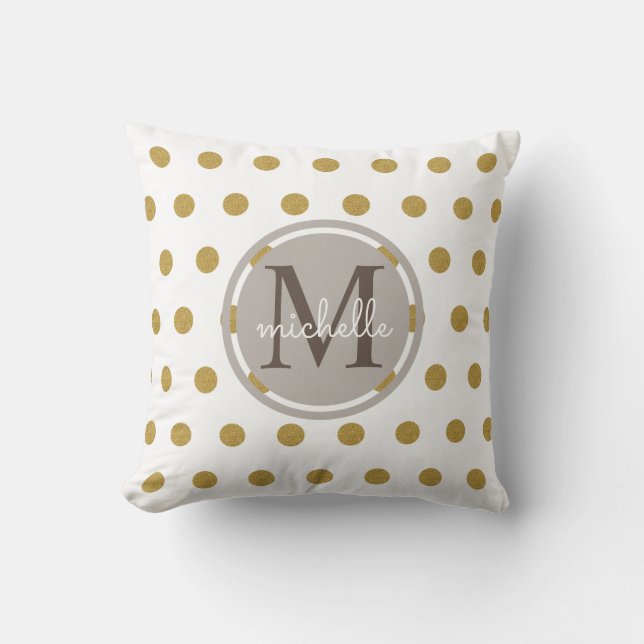 Minimalistiskt Guld Glitter och Grått Monogram Kudde (Framsida)