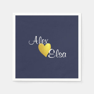 Minimalistiskt Guld Heart Navy Blue Personligt brö Pappersservett