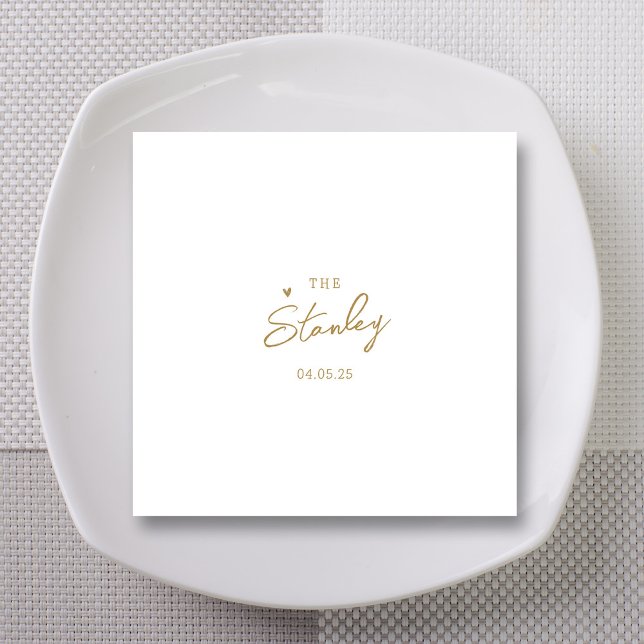 Minimalistiskt Guld Heart-skript med Namn Bröllop Pappersservett (Minimalist Gold Heart Script with Names Wedding Napkins)